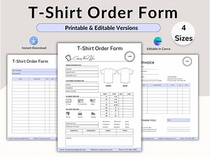 Editable T Shirt Order Form, T Shirt Invoice Template, Shirt Order Template, Simple Order Form, Tshirt Order Sheet, Craft Business Form, PDF - Etsy