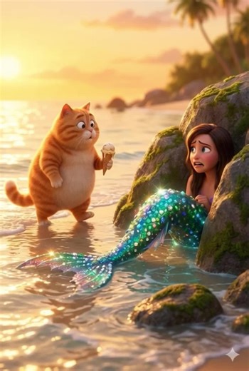 Chubby Cat Meets Mermaid in Animated Adventure