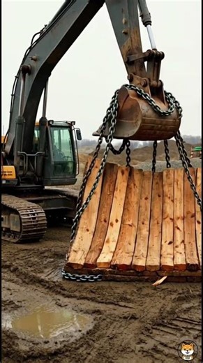 🏗️ Heavy Timber Lift! Excavator Moving Crane Mats