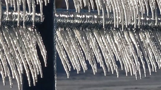 Early Season Icicles Form on Lake Michigan Pier