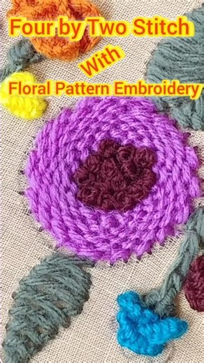Four by Two Stitch 🏵️ Beautiful Floral Embroidery #shorts #embroidery
