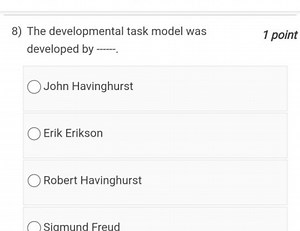 8) The developmental task model was1 point developed by \qquad... | Filo