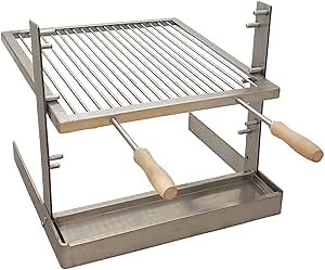 SpitJack Portable Camping Grill. Cook Over a Fireplace or Campfire with an All SS Argentine Santa Maria Cooking Grate and Drip Pan. 18 X 17 Inch Grill