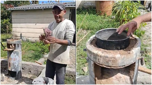 Cubano inventa fogón que funciona con hojas secas de almendrón ante el alto precio del carbón