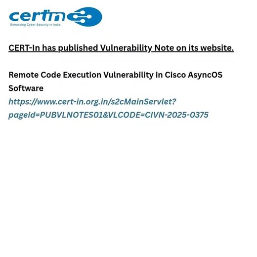 CERT-In has published Vulnerability Note on its website.