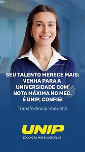 Venha para uma universidade nova. Estude na UNIP! Faça sua transferência imediata. | UNIP