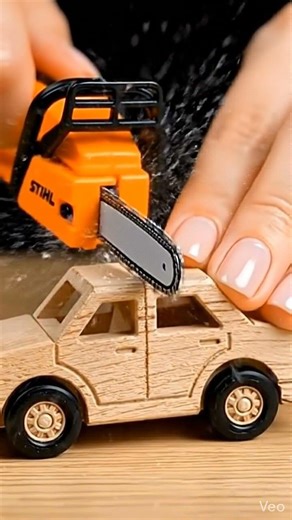 This Tiny STIHL Chainsaw Cuts a Rolls Royce Model wood car #shorts