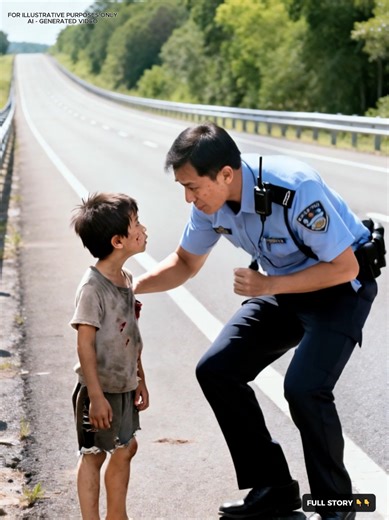 A Police Officer Spotted a Filthy Three-Year-Old Wandering Along a Highway — What the Boy Whispered Made Him Grab His Radio Immediately Cars were flying past at 70 miles per hour. No one slowed down. No one stopped. Until Officer Daniel Ruiz noticed something that didn’t belong on the shoulder of a highway. A tiny figure. Barely taller than the guardrail. Three years old. Alone. The boy’s clothes were stiff with dirt. His small sneakers were torn open at the toes. Scratches covered his arms. His