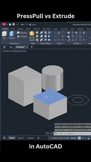 AutoCAD PressPull vs Extrude: What's the Difference #shorts
