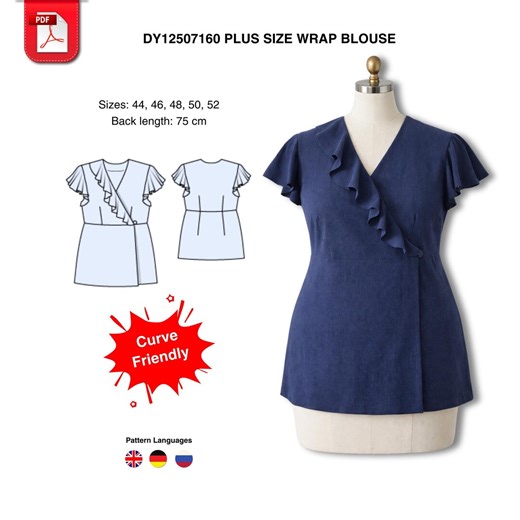 Plus Size Wrap Blouse Sewing Pattern PDF Curve Friendly - Etsy