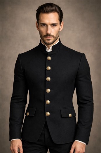 Men’s Black Military Blazer Jacket, Victorian Steampunk Officer Coat, Gothic Style Wedding Outfit - Etsy