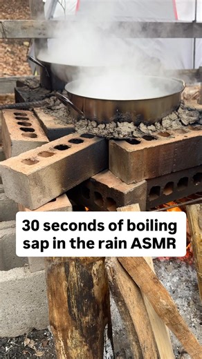 30 seconds of boiling maple sap in the rain ASMR nervous system calming - Hillside Homstead