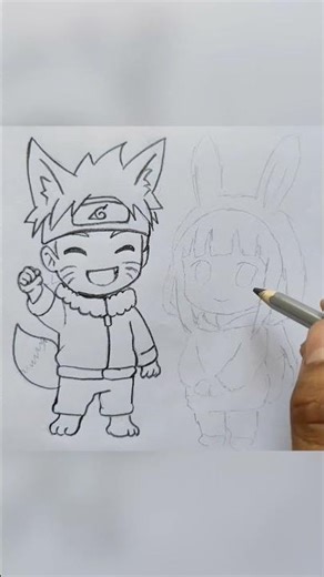 Draw Naruto & Hinata Chibi 🧡 | Beginner Friendly Anime Sketch #naruto #anime #love #animeart #art