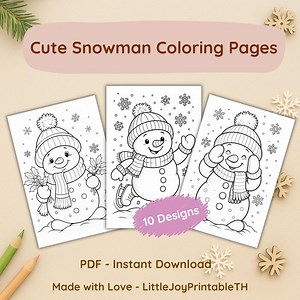 Snowman Coloring Pages for Kids – Winter Holiday Activity (PDF Download) - Etsy