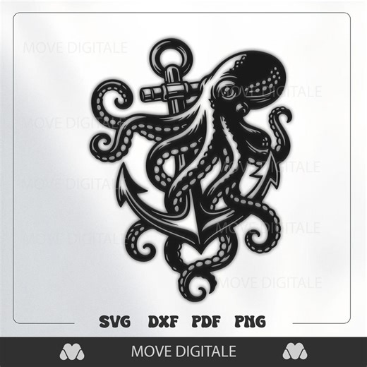 Octopus Anchor SVG - Nautical Marina Silhouette - Pirate Ocean Cricut Cut File - Etsy