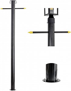 Outdoor Lamp Post with Cross Arm,Aluminum Light Poles for Outside Dtring Lights,Metal Posts with String Lights Mounted on Brick Wall, Concrete Wall and Wood Top Rail(Black)