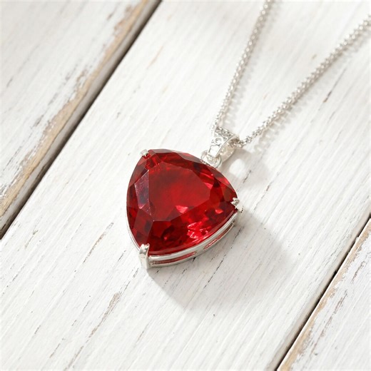 Trillion Cut Ruby Gemstone Pendant With Silver Chain 90-100 Ct, Bold Red July Birthstone Jewelry, Handcrafted Triangle Statement Necklace - Etsy