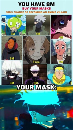 You Have 8M! Which Anime Mask Do You Buy? 😈