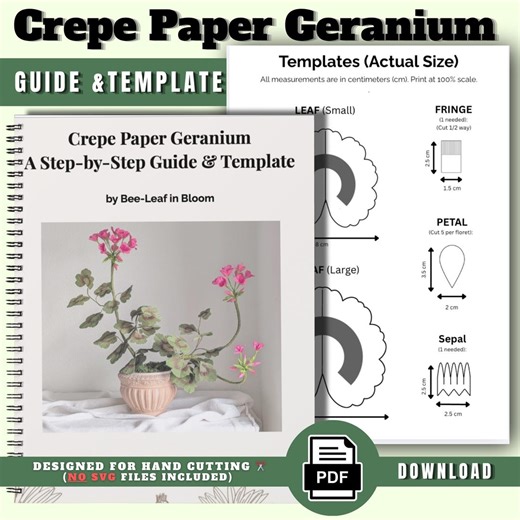 Crepe Paper Geranium Tutorial & Template PDF | Beginner Paper Flower Pattern | DIY Crepe Flower Guide | Instant Download - Etsy