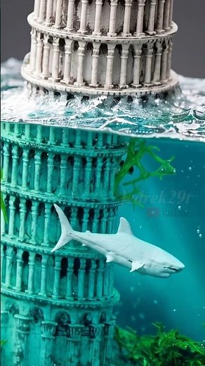 Leaning Tower of Pisa underwater. Epoxy Desin DIORAMA