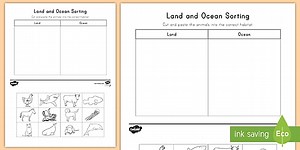 Land and Ocean Animal Sorting Worksheet for PreK-K