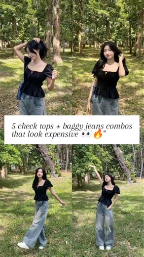 POV: 5 Check Tops + Baggy Jeans Combos 🖤 #baggyjeans #checktop #outfitideas
