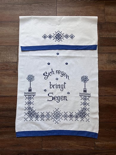 Antique Hand-embroidered Linen Tea Towel – 1900s Folk Art Proverb - Etsy