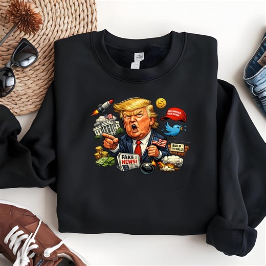 Donald Trump Fake News T-shirt, Patriotic MAGA Graphic Tee, Funny Political Satire Shirt, Build the Wall Art, Republican Conservative Gift - Etsy