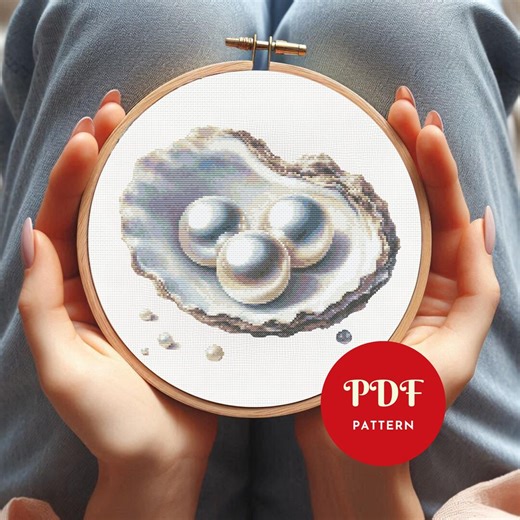 Seashell Pearl Cross Stitch Pattern, Coastal Beach Embroidery Design, Ocean Needlepoint Chart,cross Stitch PDF Pattern,digital Download,diy - Etsy