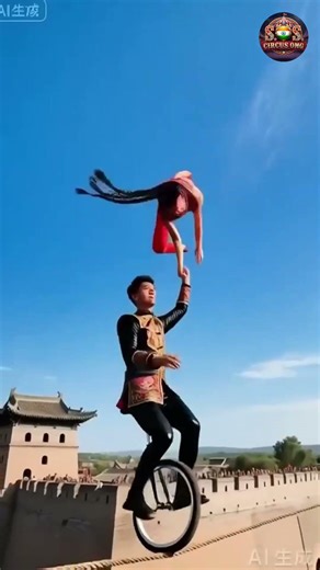 😱 Unbelievable Balance Stunt Girl Jumping Over Tightrope Unicycle/ #circusstunt #tightrope #unicycle