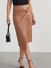 Women's Skirt Bodycon Fashion Midi High Waist Skirts Plain Ruched Inelastic Office