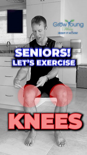 3 chair exercises to strengthen your knees! These workouts are designed to make your knees strong and able. Follow along with me. #seniorfitness #chairexercise #exerciseforbeginners #kneepain #kneepainrelief #kneepainexercises #chairexercises | Grow Young Fitness