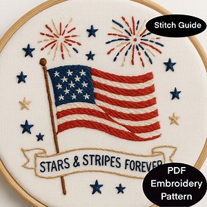 USA Flag Hand Embroidery Pattern, 4th of July DIY (PDF) - Etsy
