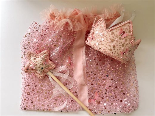 Princess Costume, Handmade Princess Cape, Pink Princess Cape, Pink Princess Crown, Kids Princess Costumes, Princess Wand - Etsy