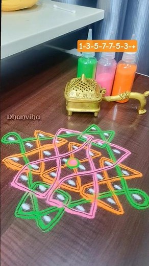 Beginner Friendly Pulli Kolam Tutorial flower 🌸 Easy 1-3-5-7-7-5-3-1 Dot Kolam Design 🌸 #ytshorts