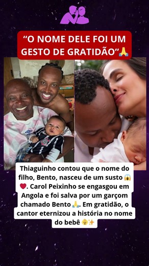 Thiaguinho contou que o nome do filho foi em gratidão a um garçom que salvou a Carol Peixinho