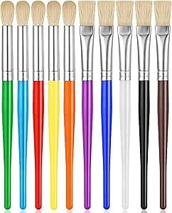 YGAOHF Kids Paint Brush Set, 10 Pcs Round and Flat, Easy Hold and Clean Toddler & Preschool Brushes for Acrylic, Oil, Watercolor, Washable Paint