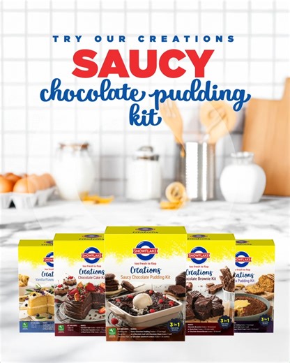 Winter’s best-kept secret? This.✨Snowflake Creations Saucy Chocolate Pudding Kit takes your tastebuds on a journey of rich, warm, chocolatey goodness. Perfect for savouring EVERY last spoonful. 🍫 👇 Full recipe below. Ingredients: 300g Snowflake Saucy Chocolate Pudding Mix and chocolate chips 50g butter or baking margarine 200ml milk Chocolate sauce 150g chocolate sauce mix 400ml milk Method: Preheat the oven to 180 degree celsius. Melt butter, add milk and mix with the pudding mix. Add chocola