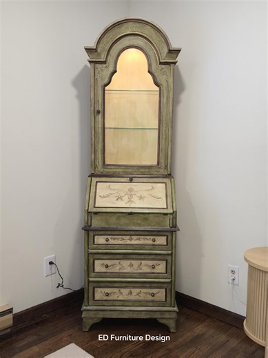 Vintage Hand Painted Secretary Desk With Hutch, Italian Style Cabinet, Antique Green Display - Etsy