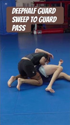 Deep half-guard sweep to guard pass and mount