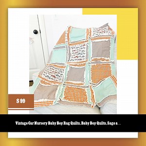 🚗 Bring a touch of nostalgia to your little one's nursery with these vintage car themed rag quilts! 🧵 Perfect for a baby boy, these sage and orange crib quilts are both stylish and cozy. 👶🏼 Snag one for just $99.00! 💰 #vintagecar #nurserydecor #babyboy #ragquilt #babyquilt #sageandorange #cribbedding #co Shop Now https://www.etsy.com/listing/1675320245/vintage-car-nursery-baby-boy-rag-quilts | A Vision to Remember