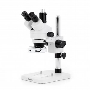 AmScope SM-1T Series Trinocular Zoom Stereo Microscope with 144 LED Compact Ring Light and Optional Digital Camera on Pillar Stand