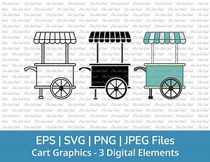 Market Cart Vector Clipart Set / Outline & Stamp Drawing Graphic / Ice Cream Food Cart / PNG, JPG, SVG, Eps - Etsy
