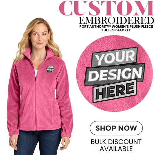 Custom Embroidered, Port Authority® Women Plush Fleece Full-zip Jacket, Fleece Jacket, Full-zip Pocket, Own Logo & Design, Gift for Her L190 - Etsy