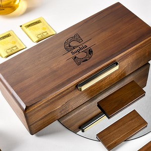 Personalized Tea Box Organizer With 4 Compartments Acacia Wood Tea Box With Custom Print Tea Time Gifts Premium Tea Chest for Tea Drinkers - Etsy