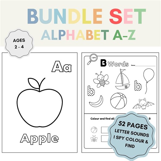 Alphabet Worksheets A–Z Bundle | 52 Preschool Letter Sound Printables | Ages 2–4 - Etsy