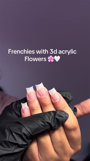 3D Acrylic French Tip Nails with Flowers