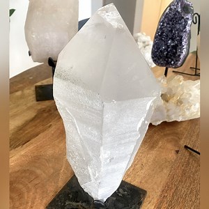 Lemurian Quartz crystal with stand from Madagascar