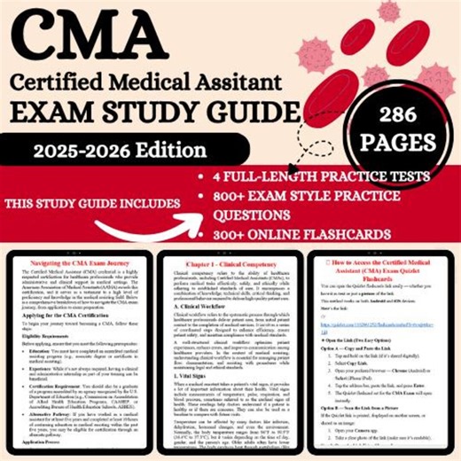 CMA Exam Prep 2025-2026 | CMA Study Guide | Certified Medical Assistant Exam Guide | cma review | 800 cma questions | 300 cma flashcards