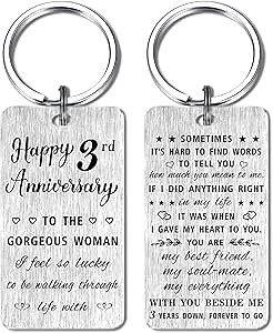 HYHYDHP 3rd Third Wedding Anniversary Keychain Gifts for Her Wife, Happy 3 Year Anniversary for Her